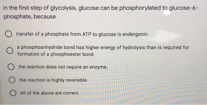 Solved In the first step of glycolysis, glucose can be | Chegg.com