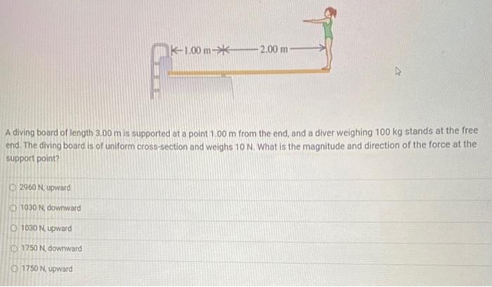 Solved K-1.00 m2.00 m A diving board of length 3.00 mis | Chegg.com