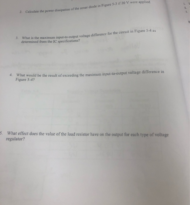 2. Calculate the power dissipation of the zener diode