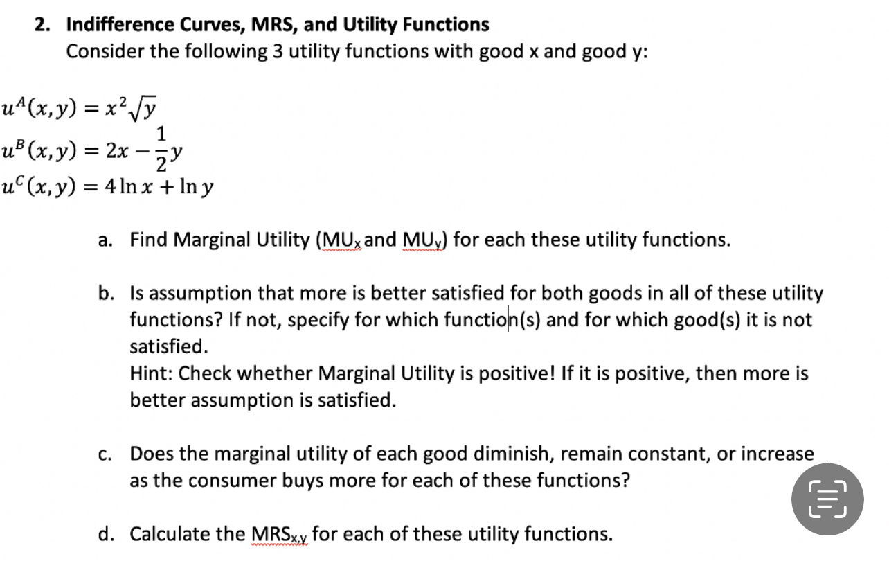 Solved Indifference Curves, MRS, ﻿and Utility | Chegg.com