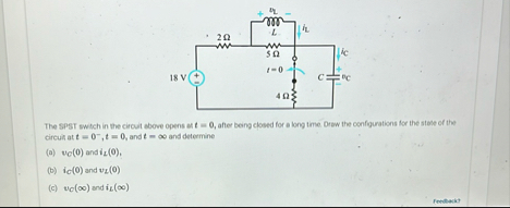 Solved The SPST swich in the circui above opens at t=0, | Chegg.com