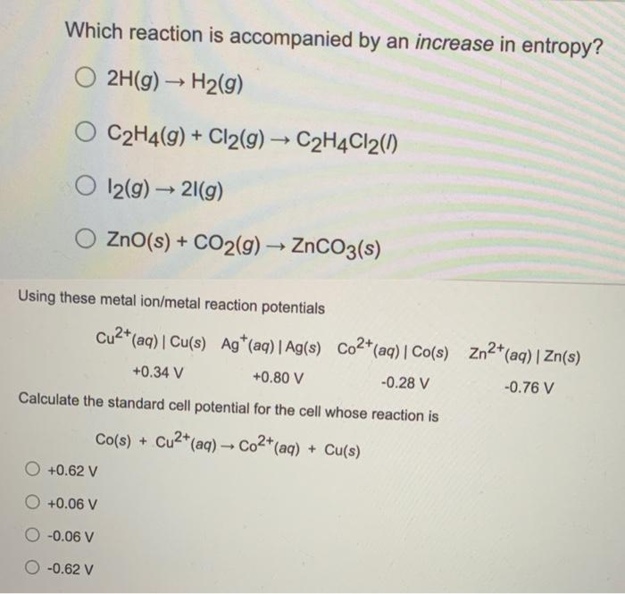 Solved Which reaction is accompanied by an increase in Chegg