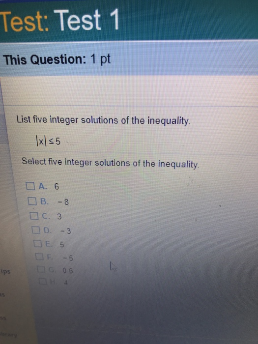 Solved Test: Test 1 This Question: 1 pt List five integer | Chegg.com