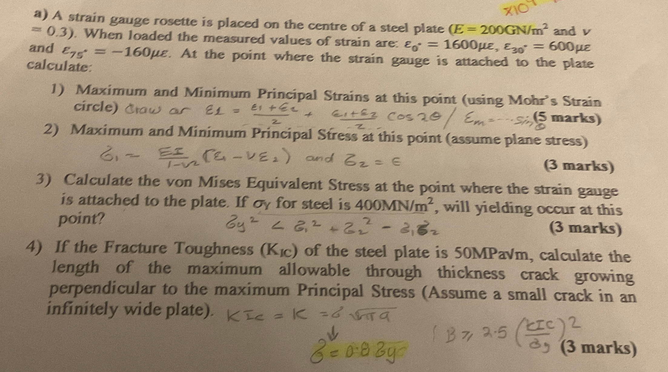 Solved a) ﻿A strain gauge rosette is placed on the centre of | Chegg.com