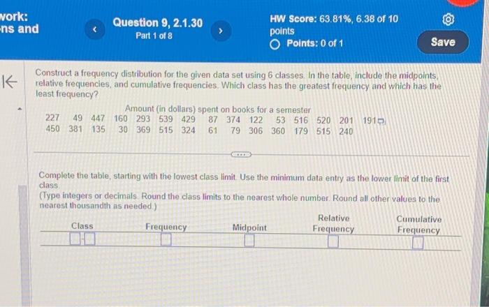 Solved Construct a frequency distribution for the given data | Chegg.com
