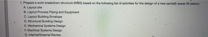 Solved 1. Prepare a work breakdown structure (WBS) based on | Chegg.com