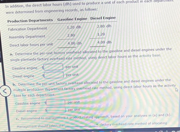 Solved Single Plantwide and Multiple Production Department