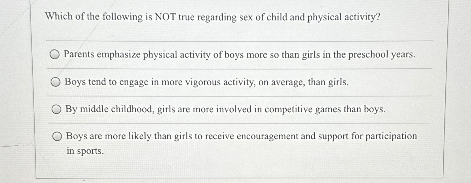 Solved Which of the following is NOT true regarding sex of | Chegg.com