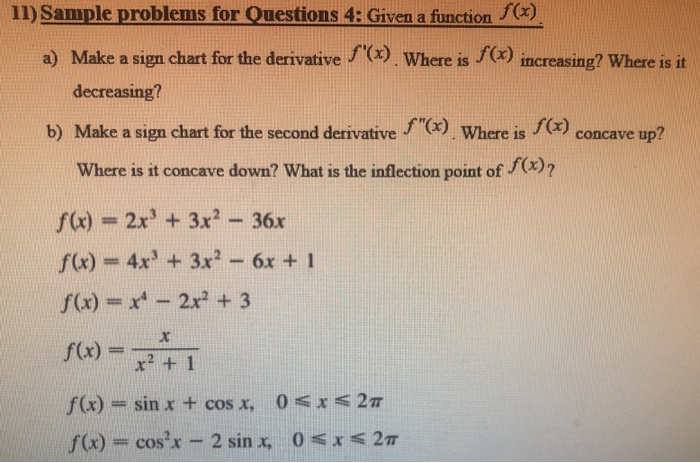 Solved 11) Sample problems for Questions 4: Given a function | Chegg.com