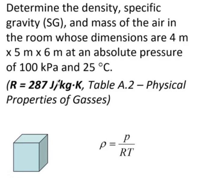 Solved Determine the density, specific gravity (SG), and