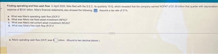 Solved Finding operating and free cash flow In April 2020 Chegg
