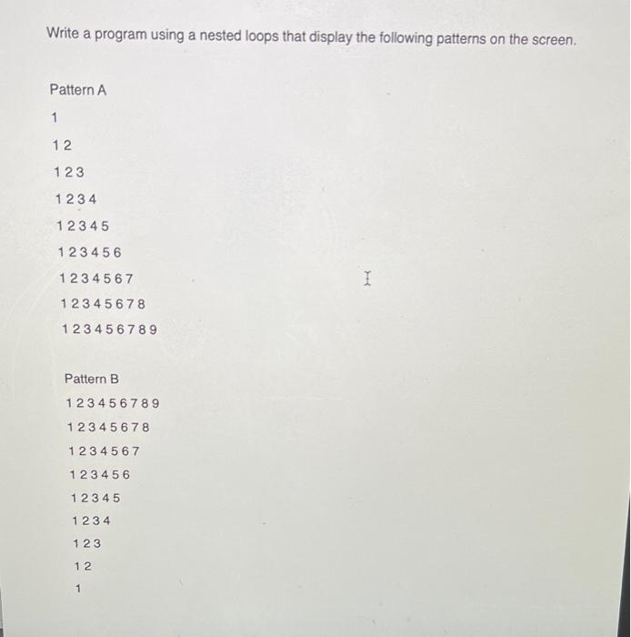 Solved Write A Program Using A Nested Loops That Display The | Chegg.com