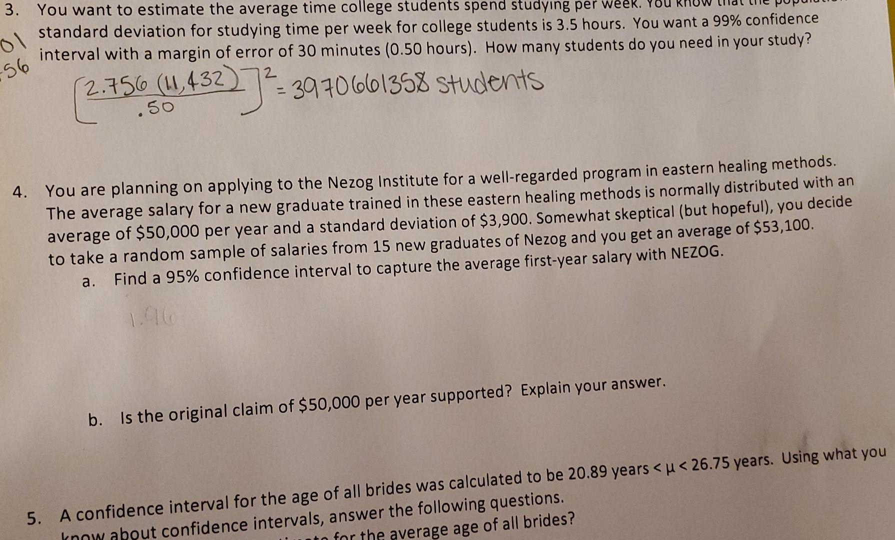 Solved ol 56 3. You want to estimate the average time | Chegg.com
