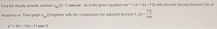 Solved Find The Steady Periodic Solution Xsp T Ccos Ot