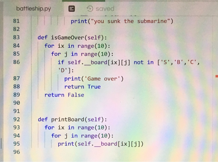 Solved python please. I have to make a battleship game which | Chegg.com