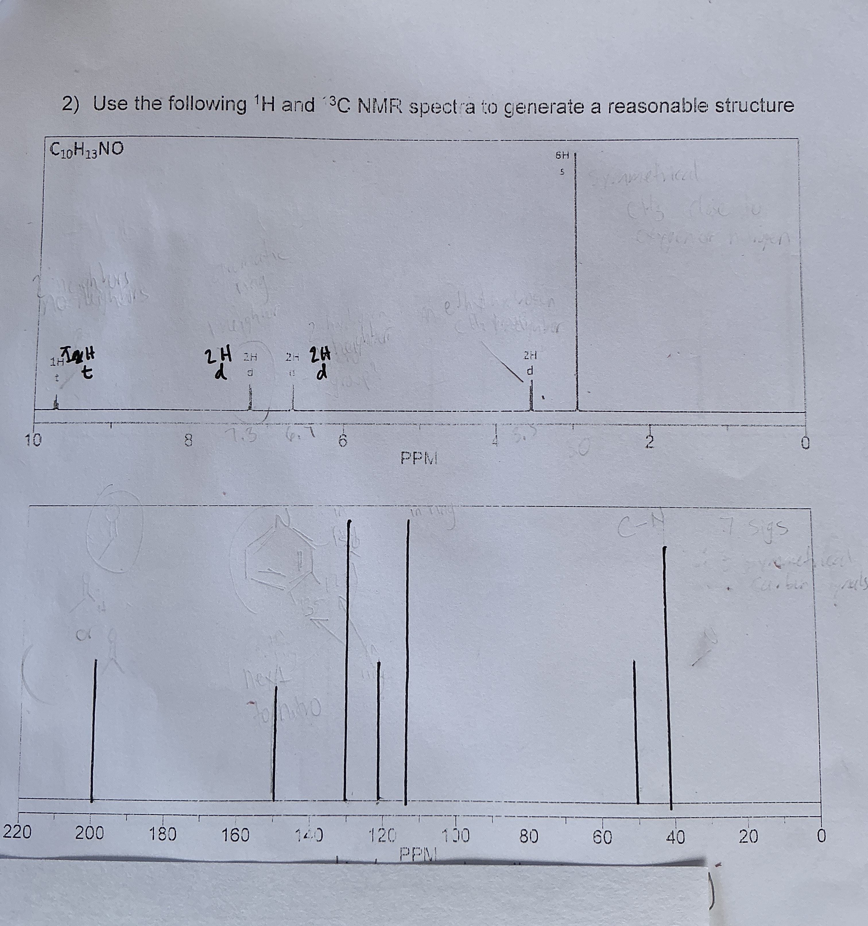 Use the following 1h and 13c nmr specta to chegg