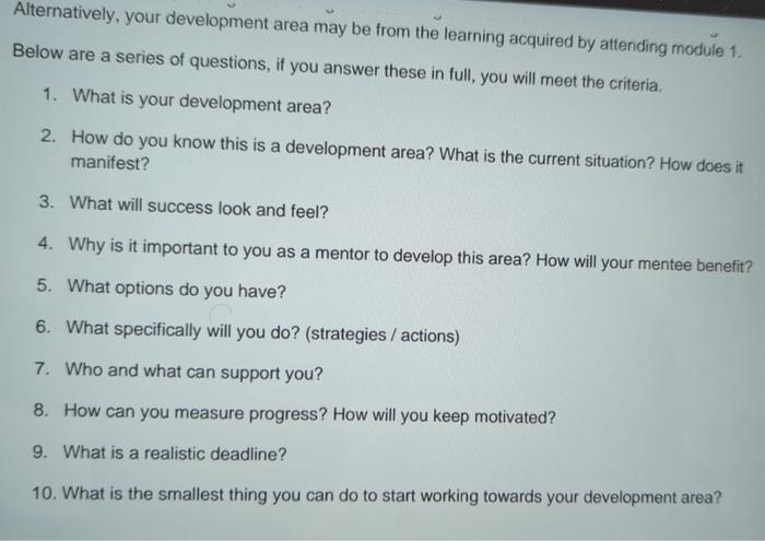 Alternatively, your development area may be from the | Chegg.com