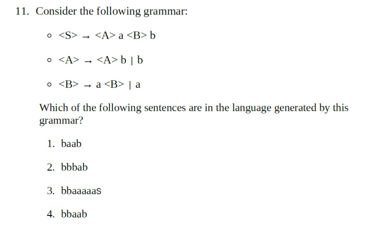 Solved Consider the following grammar:@→ab@→a|a| | Chegg.com