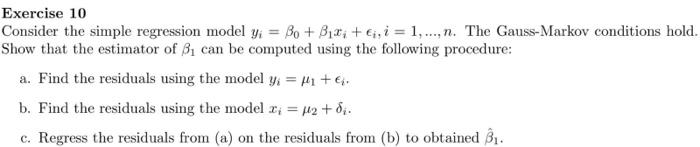 Solved Exercise 10 Consider The Simple Regression Model | Chegg.com