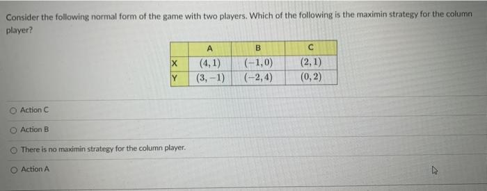 Solved Consider the following normal form of the game with | Chegg.com