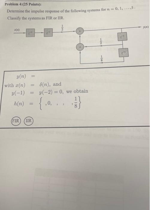 Solved Problem 4:(25 Points): Determine the impulse response | Chegg.com