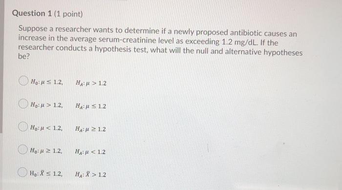 Solved Question 1 (1 point) Suppose a researcher wants to | Chegg.com
