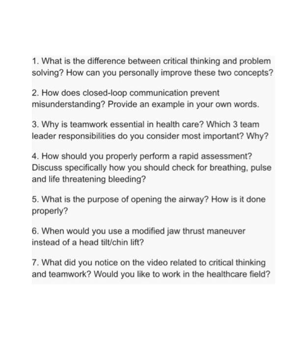 Solved 1. What is the difference between critical thinking | Chegg.com