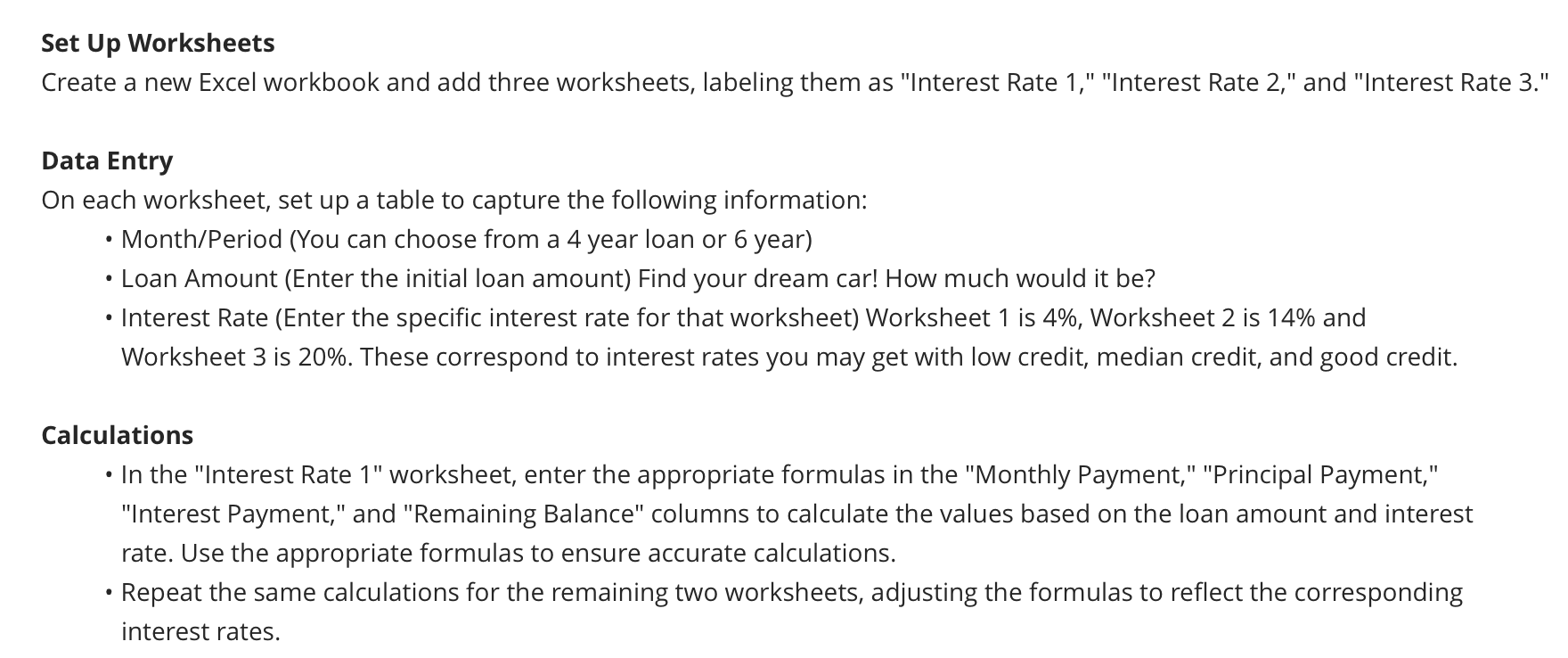 Solved Set Up WorksheetsCreate a new Excel workbook and add | Chegg.com