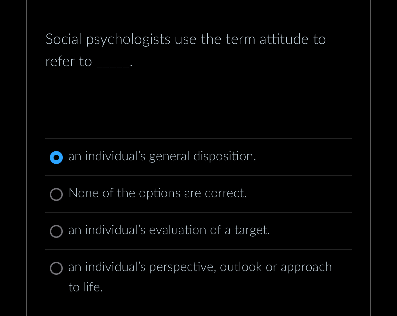 Solved Social psychologists use the term attitude to refer