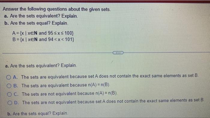 Solved Answer The Following Questions About The Given Sets. | Chegg.com