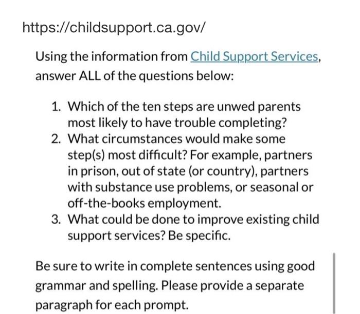 Child support shop questions