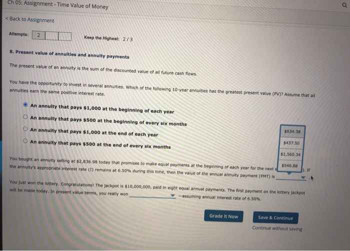 Solved Ch 05: Assignment - Time Value of Money o