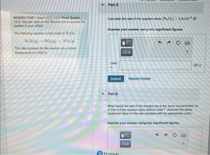 Solved Part A Calculate The Rate Of The Reaction When [N, | Chegg.com