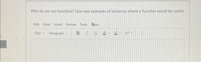 Solved Why do we use functions? Give two examples of | Chegg.com