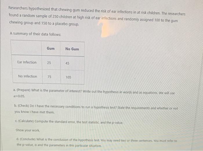 Solved Researchers hypothesized that chewing gum reduced the