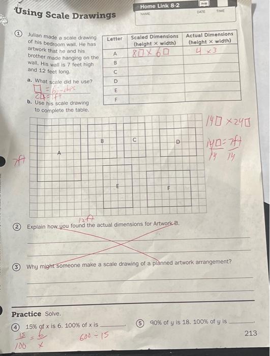 Using Scale Drawings (1) Julian made a scale drawing
