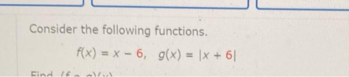 Solved Consider the following functions. f(x) = x-6, g(x) = | Chegg.com