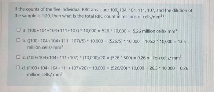 Solved If the counts of the five individual RBC areas are | Chegg.com