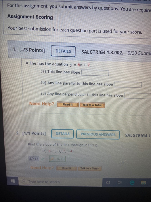 Solved For this assignment, you submit answers by questions. | Chegg.com