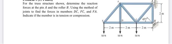 For the truss structure shown, determine the reaction forces at the pin \( A \) and the roller \( B \). Using the method of j