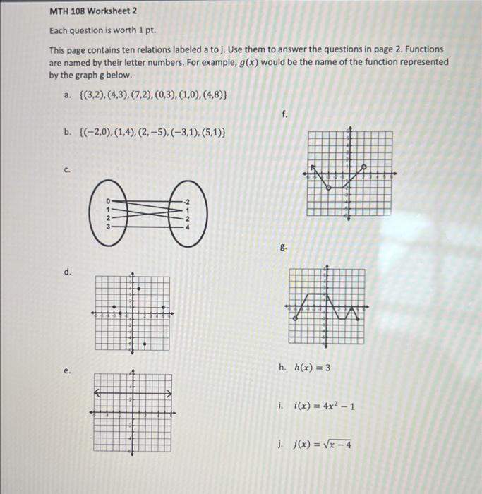 Solved MTH 108 Worksheet 2 Each question is worth 1pt. This | Chegg.com