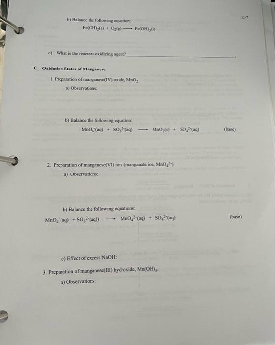 Solved B. Oxidation-Reduction Reactions 1. FeSO4(aq) + | Chegg.com