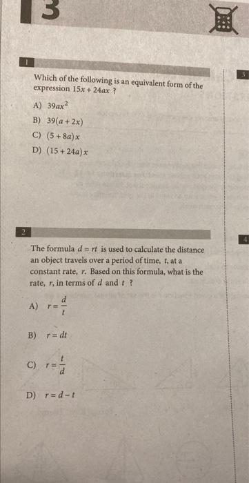 Solved Which of the following is an equivalent form of the | Chegg.com