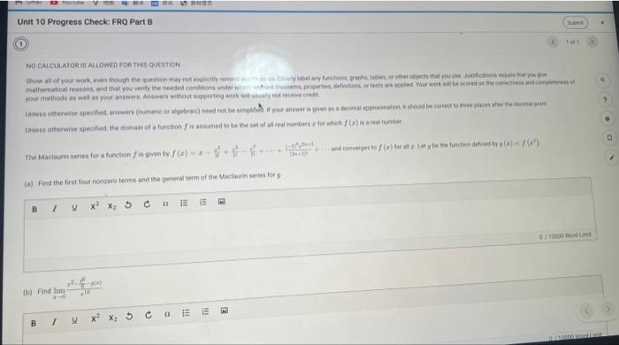 Unit 10 Progress Check: FRQ Part B No CaLCulatos Is | Chegg.com
