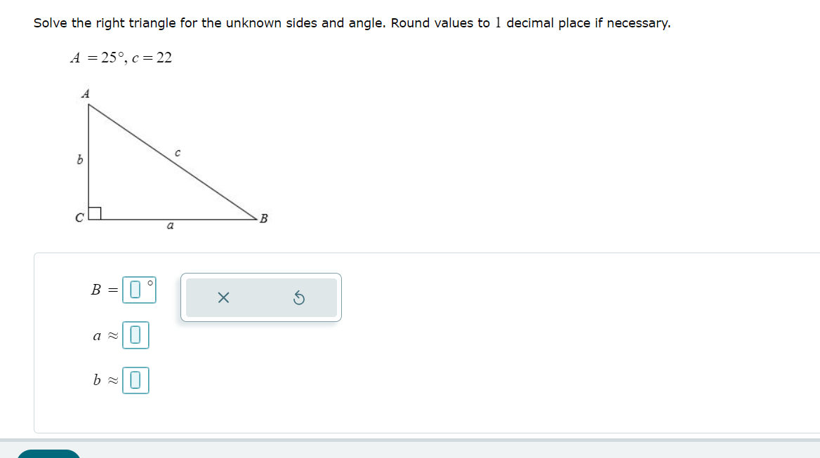 Solved Solve the right triangle for the unknown sides and | Chegg.com