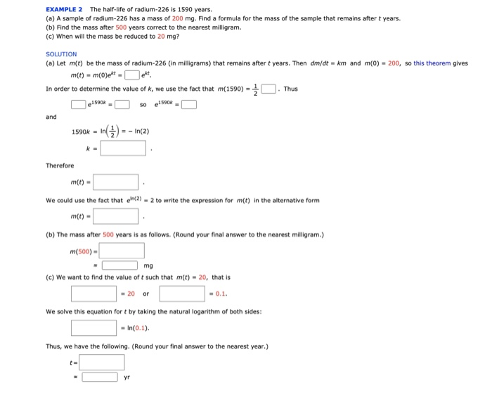 Solved EXAMPLE 2 The half-life of radium-226 is 1590 years. | Chegg.com