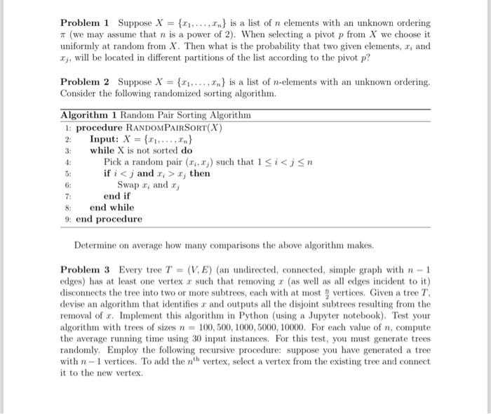 Problem 1 Suppose X={x1,…,xn} Is A List Of N Elements 