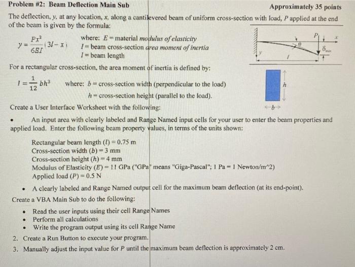Solved Problem #2: Beam Deflection Main Sub Approximately 35 | Chegg.com