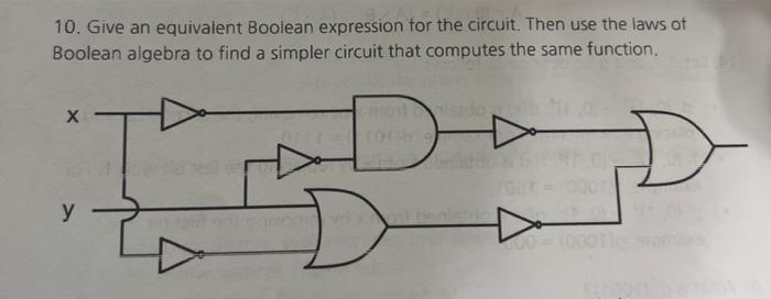 Solved 10. Give an equivalent Boolean expression for the | Chegg.com