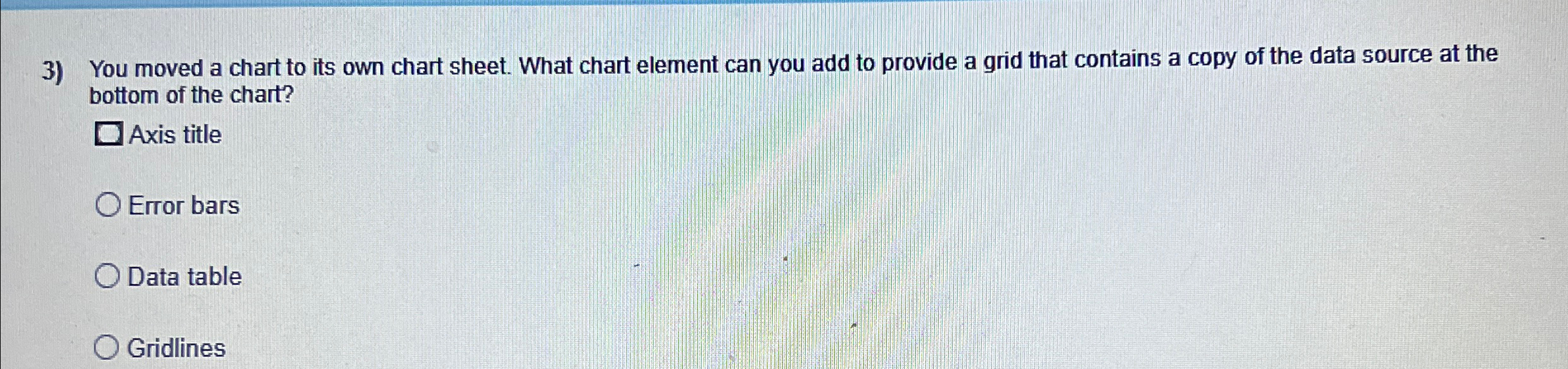 Solved You moved a chart to its own chart sheet. What chart